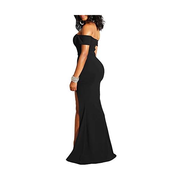 YMDUCH Womens Off Shoulder High Split Long Formal Party Dress Evening Gown Black