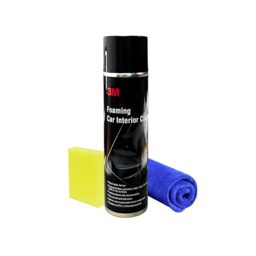 Image of 3M Foaming Car Interior Cleaner (580g) | Upholstery & Leather Cleaner | Removes Tough Stains & Dirt | Includes Microfiber Cloth & Sponge