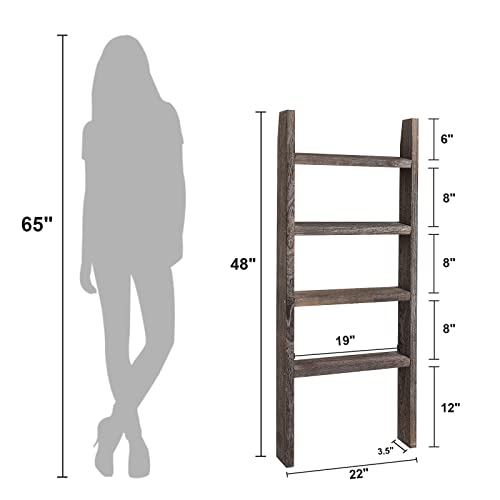 Natsukage Blanket Ladder Rustic Wooden Ladder Farmhouse Blanket Ladder Decorative Ladder Shelf For Living Room Bathroom Bedroom Wall Leaning Ladder Shelf Stand (48" X 22", Rustic Walnut) #TOP2