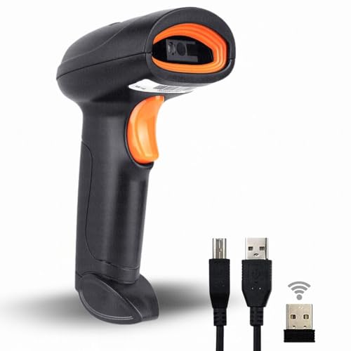 Image of OnlyU 2.4GHz Wireless Barcode Scanner, QR and 1D /2D Code Reader, Wired and Rechargeable, Black (Handheld)