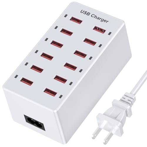 USB Charging Station - 12-Port Power Hub for Multiple Devices - Smart Plug Charging Dock for iPhone Xs/XR, iPad, Galaxy S9/S8, Laptops and Smart Phones - 60W