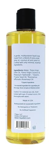 Image of Claya Rosemary Liquid Castile Soap - Organic Ingredients, Biodegradable, Herbal Fresh Scent, Gentle for Skin and Versatile Cleaning(2 Pack of 16 fl oz (Disc Cap))
