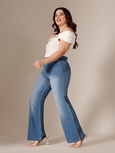 Image of Miss Chase A+ Women's Wide-Leg High Rise Regular-Length Stretchable Denim Jeans