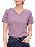 [TACVASEN] レディース トップス 夏 大きいサイズ Vネック tシャツ 速乾 日焼け止め ショートスリーブ 夏服 部屋服 グレーパープル L