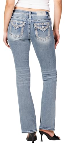 Miss Me Women's Diamond Stitched Faux Flap Pockets Mid-Rise Bootcut Jeans