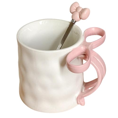 Taza Lazo Coquette, Taza Con Lazo Rosa, Taza De Mango De Con Cuchara De Café, Taza De Cerámica Con Cinta Encantadora Para Amigos, Familia, Colegas, Vacaciones