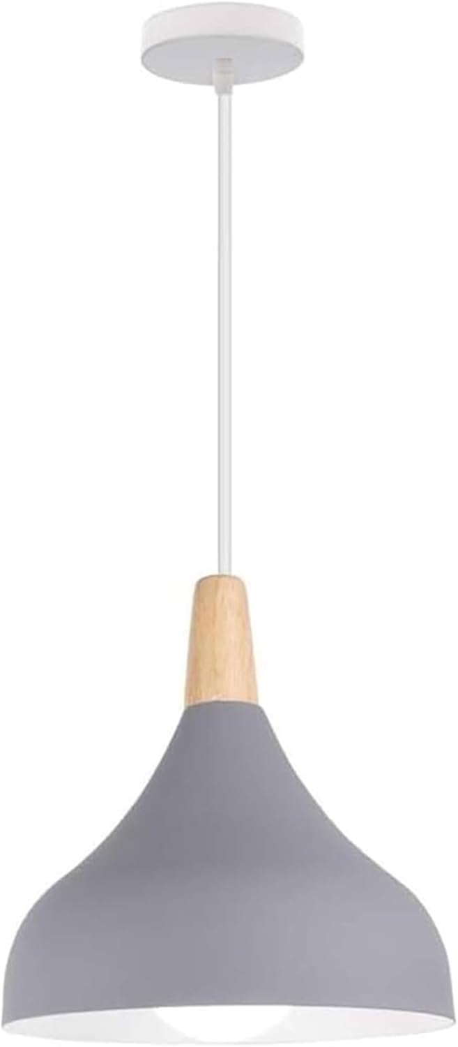 Lights Indoor Nordic with Wood Accent Dome Metal Shade Hanging Lamp Single Head Ceiling for Kitchen Island Dining Room Restaurant Living Room(Pink)/Black