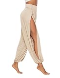 AvaCostume High Slit Harem Pants Women Hippie Harem Pants Trousers Tan L