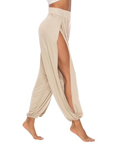 AvaCostume High Slit Harem Pants Women Hippie Harem Pants Trousers Tan L