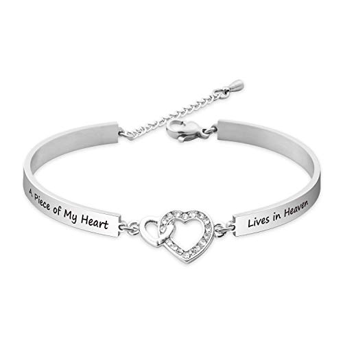 Memorial Sympathy Bracelet - A Piece of My Heart Live in Heaven Angel Wing Charm Remembrance Gift for Her