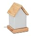 Produktbild Relaxdays Nachttischlampe Haus mit Buchablage, E27, Tischlampe Milchglas mit Holzsockel, HBT 20 x 12 x 12 cm, weiß/natur, 10032642