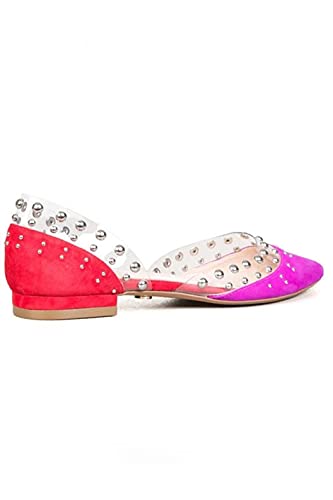 Cecelia New York Min Ballet Flat Clear Pointy Toe Embellished Neon Pink/Ruby Red4