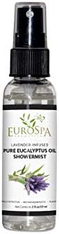 EuroSpa Aromatics Pure Eucalyptus Oil ShowerMist and Steam Room Spray, All-Natural Premium Aromatherapy Essential Oils - Lavender Infused, 2oz