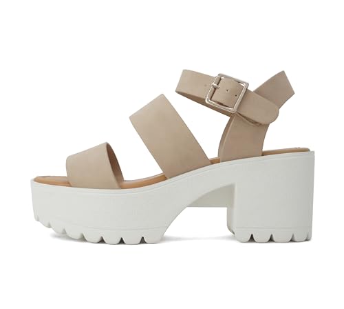 Image of Soda ACCOUNT ~ Women Open Toe Two Bands Lug sole Fashion Block Heel Sandals with Adjustable Ankle Strap