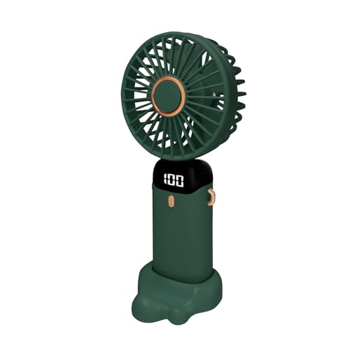 ZoomPlay Ventilador de mano, ventilador de escritorio plegable recargable por USB con pantalla LED de 5 velocidades, color verde