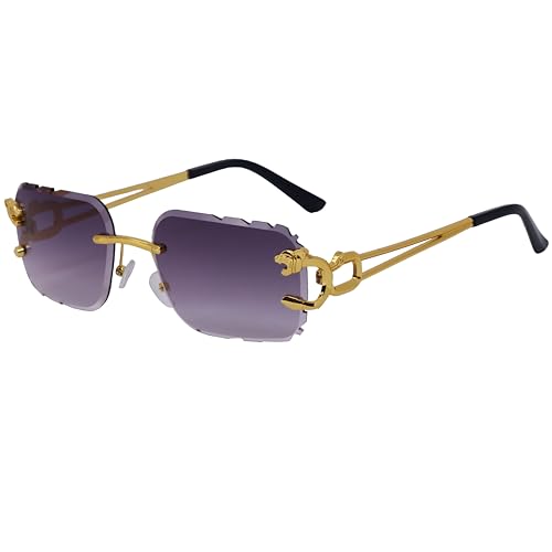 Image of Rimless Diamond Cut Trendy Retro Hip Hop Tint Lens Sun Glasses Frameless Rectangle Sunglasses For Men and Women