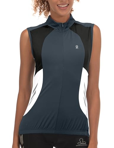 Image of Little Donkey Andy Women's Half Zip Breathable Cycling Vests Reflective Sleeveless Jerseys Shirts Golf 4 Rear Pockets