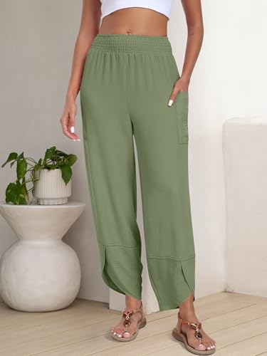 Image of ANRABESS Womens Wide Leg Palazzo Capri Pants 2026 Summer Casual High Waisted Barrel Lounge Flowy Cropped Beach Work Trousers