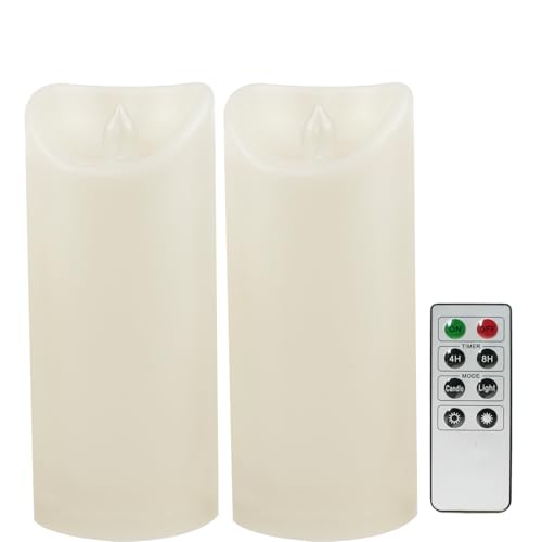 Image of CANDLE CHOICE Outdoor Battery Operated Flameless Candles with Remote Timer Waterproof Flickering Plastic Electric LED Pillar Lights for Lantern Patio Garden Wedding Party Decorations 3x7 Inches 2 PCS