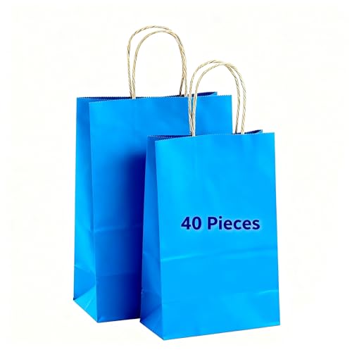 aoioa 13種類取っ手付き中実紙ギフトバッグバルクギフトバッグ多商品には40個の袋が含まれます (明るい青40个, 27*21*11)