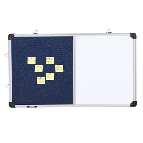 Image of GOSHU Combination White Board 60 cm x41 cm & Blue Pin-Up Notice Board | Non-Magnetic Dual Board for Home, Office & School (60x41 cm, Pack of 1 Item)