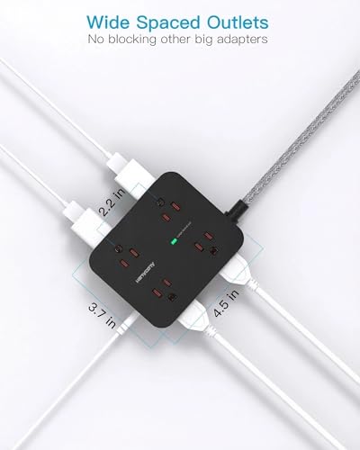 Image of Surge Protector Power Strip 15 Ft Long Cord, HANYCONY Extension Cord 15 Feet with 8 Outlets 4 USB Ports(2 USB C), Flat Plug, Desk Charging Station for Home Office College Dorm Room Essentials