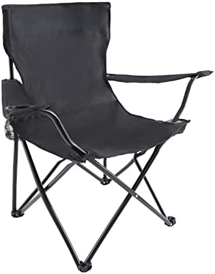 YSSOA Portable Folding Black Camping Chair, XL w/Armrest, Black