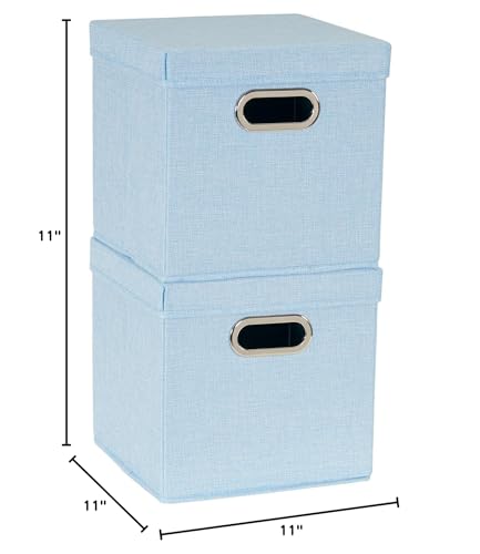 Image of Household Essentials 816-1 Cafe Cube Bin Storage Set with Lids and Handles | 16 Pack, Baby Blue Linen