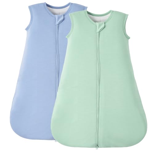 Image of Duomiaomiao 2 Pack Buttery Soft Rayon Made from Bamboo Baby Sleep Sack 0-6 Months 1.0 TOG, Premium Baby Sleeping Bag 2-Way Zipper for Babies