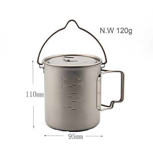Titanium Cup Camping Mug Coffee Water Cup Foldable Handle Travel Hanging Pot With Lid 750Ml By Fanycs (750Ml Hanging Pot) #TOP1