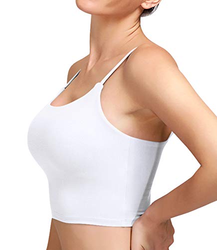 Women's Cami Crop Tank Tops Padded Sports Bra Longline Comfortable Fitness Workout Yoga Top White