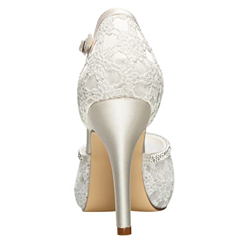 Emily Bridal Wedding Shoes Lace peep Toe Rhinestone Ankle Strap high Heel Bridal Shoes3
