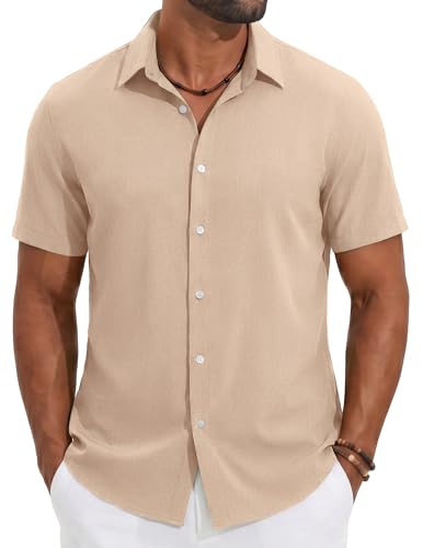 COOFANDY Mens Casual Button Down Shirt Short Sleeve Summer Linen Shirts