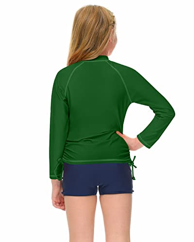 Image of BesserBay Sun Protection Rash Guard Shirt Forest Green Full Zip Swimming Sun Shirt for Big Boys 11-12 Years