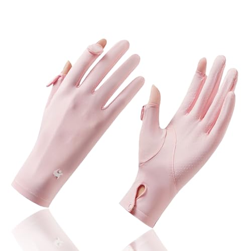 Image of Sun Protection Gloves for Women, Non-Slip Touch Screen Sun Gloves, Breathable Silk Cooling Gloves, Outdoor Full Finger Gloves for Cycling Driving Fishing, Breathable and Lightweight (Pink)