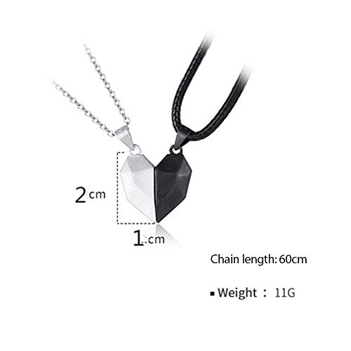 TDOR Colar de coração para casal, pingente preto e branco, joia de amor magnética, para o Dia dos Na