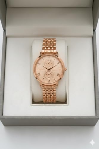 Image of STYLEDOSE Women's Luxury Black Analog Watch - Rose Gold Roman Numerals with Stylish Metal Chain Strap Wrist Watches for Women's & Girls&Miss&Ladies