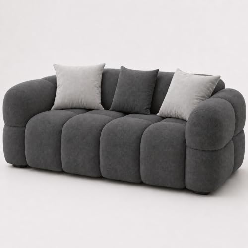 Image of FURNY Luxury Nimbus 2 Seater Bubble Cloud Sofa Set for Living Room | Boston Fabric Upholstered | Modern Cushioned Comfortable Couch for Home Office & Drawing Room | Ash Grey