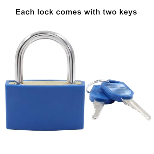 Image of BokWin 2 Pack Keyed Padlock Luggage Locks Blue ABS Plastic Covered | Copper Padlock, For Jewelry Box, Laptop Bag, Backpack, Gym Locker