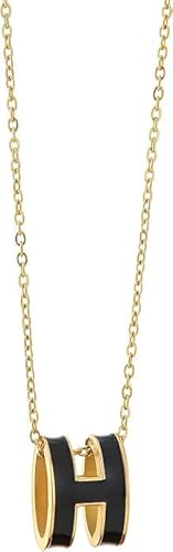 H Necklace, H earrings, Gold Stud Earrings for Women – Hypoallergenic Stainless Steel with H Enamel Color, Elegant & Trendy Jewelry for Sensitive Ears, Classic Round Enamel Earrings for Daily Wear (Necklace Black)