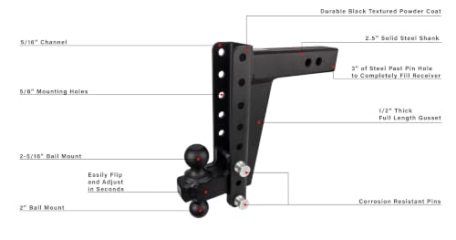 Image of Bulletproof 2.5 inch Heavy Duty 10 inch Drop /Rise Hitch