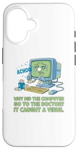 Computadora enferma Atrapado Virus Ver Doctor papá Broma Divertido Juego de Palabras Carcasa para iPhone 16