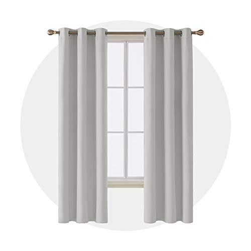 Deconovo Super Soft Eyelet Blackout Curtains, Energy Saving Thermal Curtains for Bedroom, Home Decorative Window Treatment, W42 x L63 Inch, Greyish White, 2 Panels