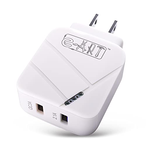 e-ART USB Wall Charger 28W Dual Port QC3.0 Amps Fast Charging Block with LED Indicator, USB Cube Adapter Plug in Gift Box for iPhone 14 13 12 11 Pro Max XR Xs, Samsung, Android Phones, Tablet (White)
