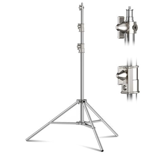 9.2 FT Stainless Steel Photography Stand, Heavy Duty Tripod With 1/4" to 3/8" Screw Adapter for Strobe, LED Video Light, Ring Light, Monolight, Softbox