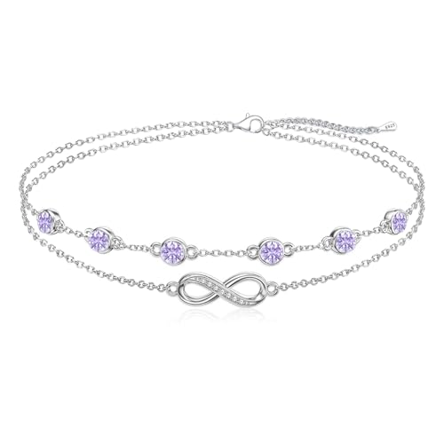 Cosie Lily Bracelet Femme Pierre Naissance Bijoux Cadeau Saint Valentin Femme Infini Argent Sterling 925 Bracelet Double Chaîne avec Zircone Coeur Bracelet...