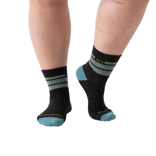 Wide Open Micro Crew Women's Merino Wool Socks - Multi Stripe Everyday Wide Ankle Socks for Wide Feet