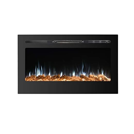 PAOLFOX 36 Inches Wall Mounted Recessed Electric Fireplace Heater Touch Screen Control Panel Overheating Protection Timer 9 Multicolor Flames,750/1500W, Log & Crystal Hearth Options