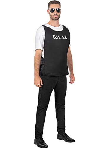 Funidelia | Chaleco de SWAT para hombre Guardia, Agente, FBI, Profesiones   Disfraz para adultos y divertidos accesorios para Fiestas, Carnaval y Halloween   Negro