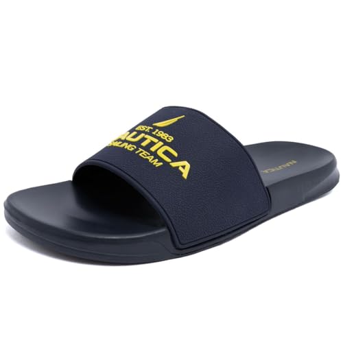 Image of Nautica Men's Open Toe Slide Sandals - Comfortable Indoor & Outdoor Shower Slippers